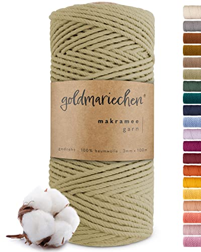 goldmariechen Premium Makramee Garn (Salbei) | 3mm x 100m | 100% Baumwolle | plastikfreie Verpackung | Makramee Baumwollgarn für DIY Handwerk von goldmariechen