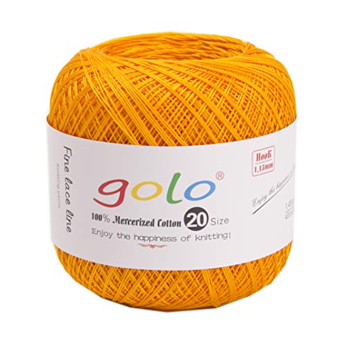 Häkelgarn für Anfänger Größe 8 100% Contton Häkelgarn zum Stricken Häkeln Basteln Hardanger Cross Sitch Regenbogen-Häkelgarn Kugeln Türkis 31 Farben erhältlich (Gold) von golo