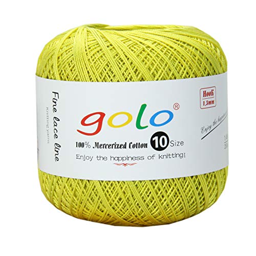 golo Baumwolle Häkelgarn Knäuel Größe 10 Baumwolle Strickgarn Garn zum Häkeln (Gelb-604) von golo