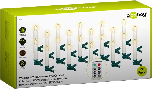 goobay 53942 Kabellose LED Weihnachtsbaumkerzen mit Timerfunktion/LED Kerzen mit Fernbedienung/Flackernde Flamme Christbaumkerzen/Elektrische Kerzen/Baumkerzen 20er Set/Weiß von goobay