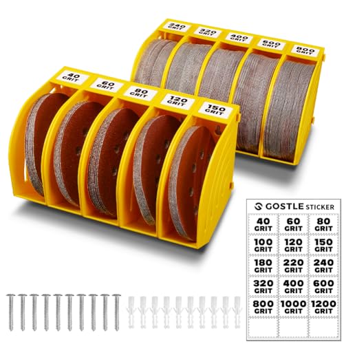 125mm Schleifscheiben Aufbewahrungsbox – Set aus 10 Boxen, Gelb, Platzsparend, Stapelbar, mit Körnungs-Kategorisierung für Werkstatt und Exzenterschleifer Zubehör von gostle