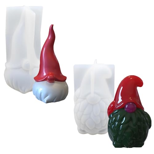 gotyou 2 Stück Silikonform Kerze Weihnachtsmann, 3D Weihnachtsmann Kerzenform, Weihnachten Zwerg DIY Silikon Kerzen Gießform, Weihnachtsmann Silikonform, für Kerzen Gießen, Aromasteinen von gotyou