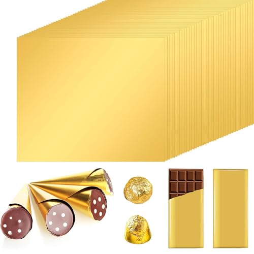 gotyou100Stück Folie Papier Wrapper,Gold Seidenpapier Verpackungsmaterial,Schokoladen Verpackung Papier Quadratisch Alufolie Geschenkpapier für DIY Süßigkeiten und Schokoladen Verpackung von gotyou