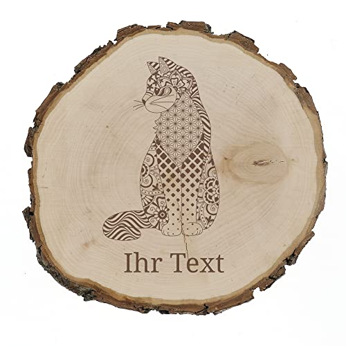 gravur-fabrik.de – gravierte Baumscheibe aus Erlenholz – Zentangle Katze – Holzscheibe zur Dekoration – Geschenkidee für Hochzeit, Jahrestag, Geburtstag (22,5-24 cm Durchmesser) von gravur-fabrik.de