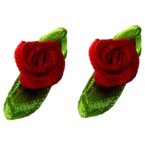 grounds 200 Stück Mini-Satinband Rose Blume Blatt Hochzeit Dekor Applikationen Nähen DIY Hauptfarbe: Rot von grounds