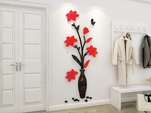 3D Blumen Wandaufkleber Vase Spiegel DIY Wandtattoo Art Bunt Wohnkultur Selbstklebende Aufkleber für Wohnzimmer Schlafzimmer Kinderzimmer Kreative Romantische Deko Flur Mural-E von guangmu