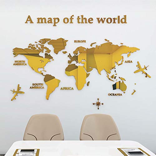 Wandaufkleber Wandtattoo 3D DIY Weltkarte Sticker Familie Wandbilder Wandkunst für Hause Wohnzimmer Schlafzimmer (Gold,S:80x40cm) von guangmu