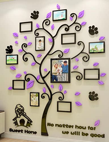 guangmu Baum 3D DIY Wandaufkleber Familie Bilderrahmen Foto Hund Sticker Wandbilder Wandkunst Wanddekoration für Schlafzimmer Wohnzimmer Kinderzimmer Hause Kindergarten von guangmu