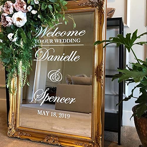 Hochzeit Willkommen Spiegel Vinyl Aufkleber Personalisierte Namen Aufkleber Hochzeit Zeichen Decor Custom Hochzeit Kunst (57x46 cm) von gue