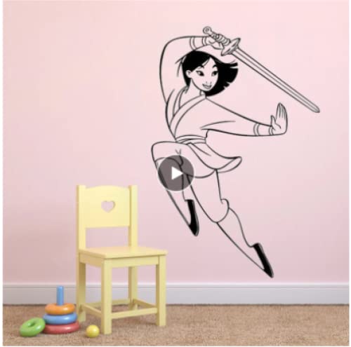 Prinzessin Mulan Wandaufkleber Cartoon Kung Fu Mädchen Wandtattoo Fechten Vinyl Aufkleber für Mädchenzimmer Schlafzimmer Wohnkultur Tapete43X29CM von guishun-A