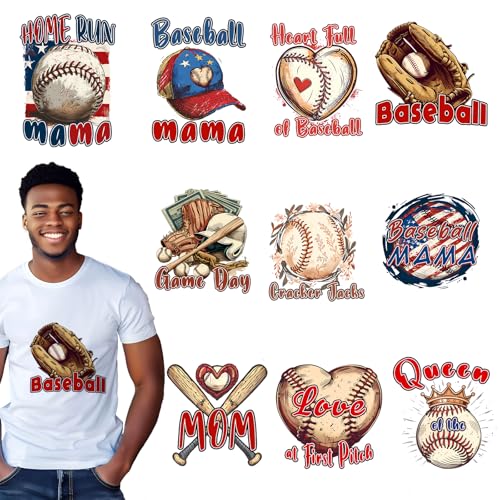 Baseball-DTF-Transfers zum Drücken, Baseball-Transferpapier zum Aufbügeln, Baseball-Transferpapier für T-Shirts, Wärmepresse, Baseball-Patches, Segeltuch-Tasche, Kissen, Hoodie, DIY-Handwerk, 10 Blatt von guoheduo