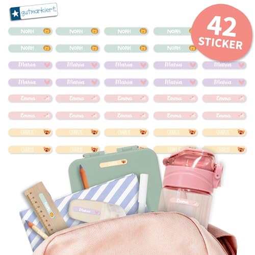 Gutmarkiert – Mini Namensaufkleber für Kinder – Personalisierbare Namensetiketten mit Namen & Symbol – wasserfest und langlebig – Ideal für Schule & Kindergarten. Format: 38x6mm. (Unicorn, 42) von gutmarkiert