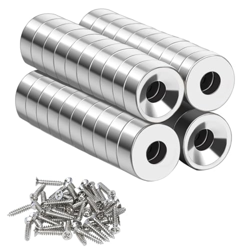 Neodym Magnete,40 Stück Magnete Extra Stark,Neodym Magnete Extra,Mit Loch 10x3-3 mm,Groß Stark Rund,für Magnetplatte, Küche, Kühlschrank von gvivej