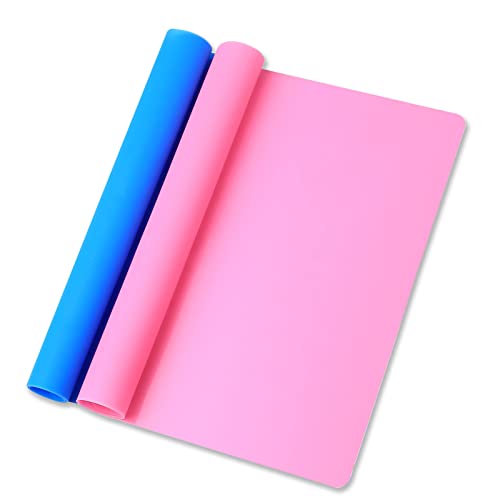 Silikonmatte 2 Stück, Silikonmatte für Epoxidharz 40×30 cm, Silikon Bastelmatte, Weit Bastelmatte, Malunterlage für Kinder, Mehrzweck Antihafte Rutschfeste Silikon Unterlage, Blau Rosa von gvivej