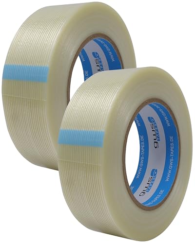 gws Filament-Klebeband, extra starkes Packband in Profi-Qualität, Gewebeband in Längsrichtung glasfaserverstärkt, Dicke: 120 μm (2 Rollen 38 mm, Längsverstärkt) von gws