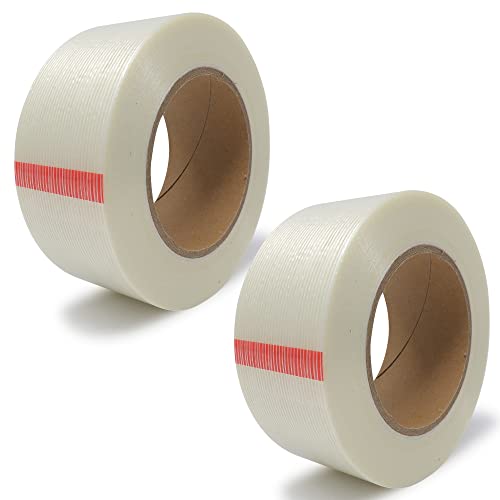 gws Filament-Klebeband, extra starkes Packband in Profi-Qualität, Gewebeband in Längsrichtung glasfaserverstärkt, Dicke: 120 μm (2 Rollen 50 mm, Kreuzverstärkt Premium) rückstandsfrei entfernbar von gws