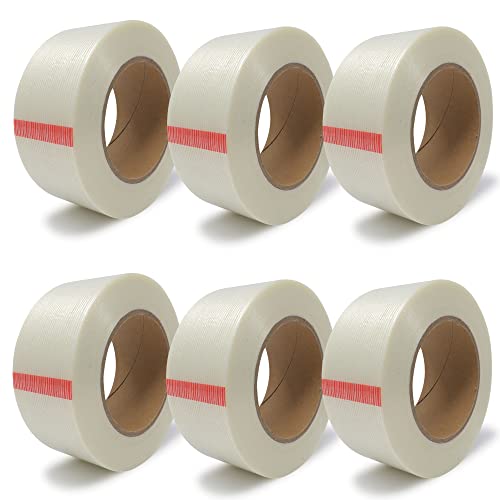 gws Filament-Klebeband, extra starkes Packband in Profi-Qualität, Gewebeband in Längsrichtung glasfaserverstärkt, Dicke: 120 μm (6 Rollen 50 mm, Kreuzverstärkt Premium) rückstandsfrei entfernbar. von gws