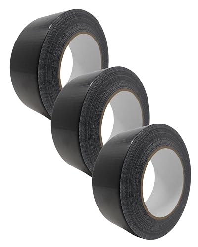 gws Gewebe-Klebeband 3 Rollen, Synthesekautschuk-Panzertape-Duct-Tape, von Hand reißbar, 27 Mesh-Gewebe, Gewebeklebeband zur vielseitigen Anwendung 50 m x 48 mm, Schwarz von gws