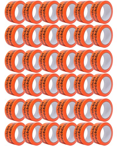 gws Hinweis-Klebeband Vorsicht zerbrechlich 36 Rollen Flurorange PVC | Kräftiges Verpackungsklebeband in Profi-Qualität | Warnband Paketband | 50 mm x 66 m von gws