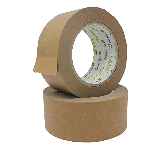 gws 2 Rollen monta 841 Papier-Packband/Naturkautschuk-Klebstoff/nachhaltig/recyclinggerecht/Klebeband für Pakete, Umzug uvm / 50 m x 50 mm, braun von gws