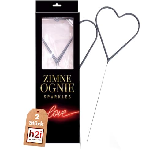 h2i Herz-Silber Wunderkerzen | 2 Stück | 25 cm | +/- 100 sek | Geburtstagskerzen Sprühkerze Spritzkerze Sternenspritzer Funkenzauber für Valentinstag Hochzeit Silvester Geburtstag | Kat F1 von h2i