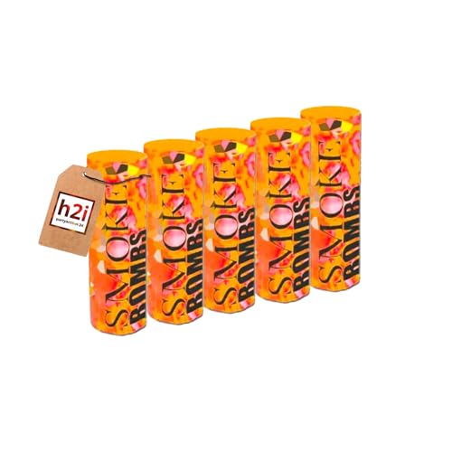 h2i Rauch Vulkan Fontäne - Smoke Tube Rauchfackel Rauchtopf Rauchgenerator Rauchbombe - 5 Stück Rauchfarbe Orange - dichter kräftiger Rauch - Brenndauer ca. 45 sek - Ganzjahresfeuerwerk Kat T1/F1 von h2i