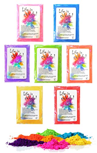 h2i Holi Pulver | 7 Farben x 70 g | 490 g buntes Farbpulver | Holi Color Powder - 7 Farbbeutel mit leuchtenden Farben zum Werfen | für Festivals Fotoshooting Baby-Shower Party-Foto Fun & Action von h2i