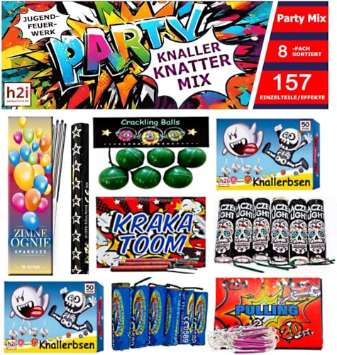 h2i Knaller Knatter Premium Mix | 157 Teile | 8fach Sortiert & handverlesen| Partyspaß für Klein & Groß I für Silvester Halloween & Partys | Kinder & Jugendfeuerwerk | i | Ganzjahresfeuerwerk Kat. F1 von h2i