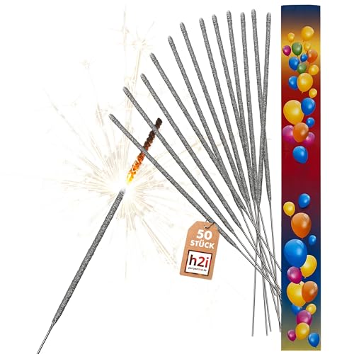 h2i Wunderkerzen | 50 Stück | 28 cm | Brenndauer ca. 60 Sek | Geburtstagskerzen Sprühkerze Spritzkerze Sternenspritzer und Funkenzauber für Party Hochzeit Silvester Geburtstag | b | Kat F1 von h2i