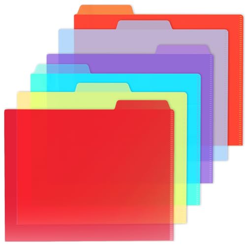 HABGP 6 farbige Manila-Ordner, 21,6 x 27,9 cm, durchscheinende Manila-Ordner, Briefgröße, Manila-Aktenordner, 1/3-Schnittgröße, 3 Registerkarten, Kunststoff-Aktenordner von habgp
