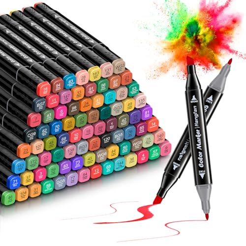 hangfan 80+4 Farben Alkohol Marker Stifte das Doppelkopf-Design, Twin Marker Permanenter Art Marker Set, Manga Stifte Perfekt für Zeichnen Ausmalen Comics Hervorheben Skizzieren, Schwarz von hangfan