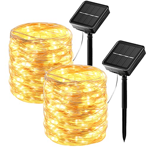 hangyiwei Solar LED Lichterkette Außen Outdoor - 2x26M 240 LED Lichterkette Außen Solar Outdoor, 8 Modi IP65 Wasserdicht KupferDraht, Solarlichterkette Außen Wetterfest für Balkon,Garten,Camping von hangyiwei