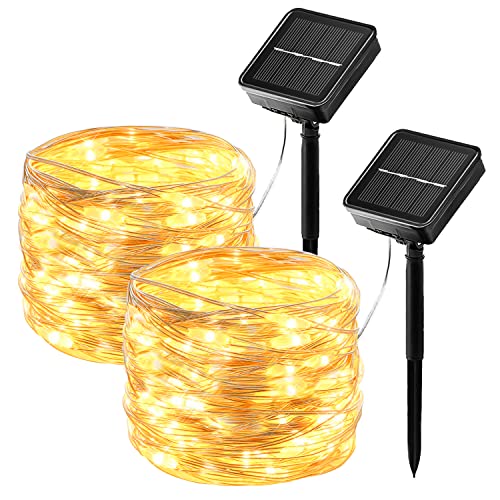 hangyiwei Solar LED Lichterkette Außen Outdoor - 2x17M 150 LED Lichterkette Außen Solar Outdoor, 8 Modi IP65 Wasserdicht, Solarlichterkette Außen Wetterfest für Balkon,Garten,Camping von hangyiwei