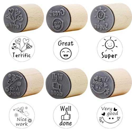 happylain 6 Stück runde Holz-Gummistempel für Schullehrer, englisches Spielzeug, Stempel von happylain