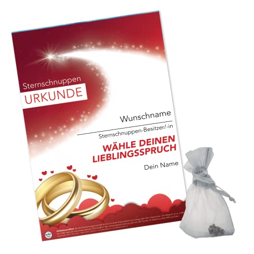 happylandgifts® Premium | Echte Sternschnuppe als HOCHZEITSGESCHENK | Personalisierte Urkunde mit Wunschname und persönlicher Widmung | Hochzeit von happylandgifts