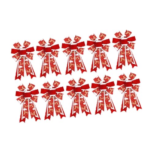 harayaa 10x Rote Weihnachtsschleifen aus Band, Weihnachtsschmuck, Weihnachtskranzschleifen 6 Seiten für Weihnachtsgeschenkverpackung Valentinstag, von harayaa