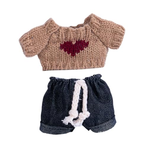 harayaa 15 cm Modepuppenkleidung Gestrickte Kleidung Accessoire Kostüm Puppe Anziehspielzeug Kleine Mädchen Geschenk Hängende Puppe Schlüsselanhänger, Braun mit Herz von harayaa