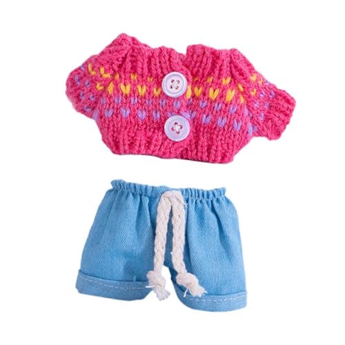 harayaa 15 cm Modepuppenkleidung Gestrickte Kleidung Accessoire Kostüm Puppe Anziehspielzeug Kleine Mädchen Geschenk Hängende Puppe Schlüsselanhänger, Rose Rot von harayaa