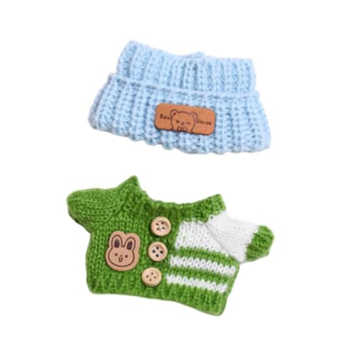 harayaa 2 x Pullover und Mütze für Modepuppen, handgefertigte Kleidung, Foto-Requisiten, verkleiden Sie Ihre eigene Puppe, Mini-Puppenkleidung für 15–17 cm, Grüner, Blauer Hut von harayaa