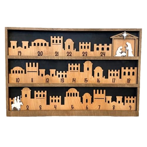 harayaa Krippen-Adventskalender 2024, Holz-Adventskalender, Geschenk, Tisch-Adventskalender für Weihnachten, für Festliche Kinder, Weihnachten, Style B 43x28x2cm von harayaa