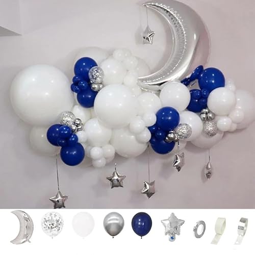 Ballonbogen-Kit, Weißgold-Ballon-Girlande mit metallischem Gold-Konfetti-Latex-Luftballons, Mondstern-Folienballon-Set für Hochzeit, Geburtstagsfeier, Babyparty, Jahrestag, Ramadan-Dekorationen von hardinox