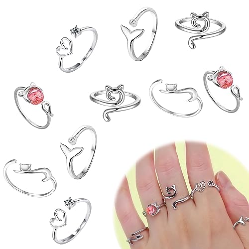 10 Stück Häkelring Einstellbare Strickschlaufe Ring Finger Garn Führung Flechten Spannung Ringe für Häkeln Finger Häkeln Ring Zubehör für Crafts Katze Garn Ring für Frauen von hautllaif