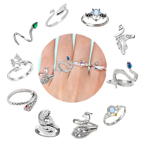 10 Stück Häkelringe Einstellbare Strickschlaufe Ring Finger Garn Führung Geflecht Spannung Ringe für Häkeln Finger Häkeln Ring Zubehör für Crafts Snake Shaped Ring für Frauen (Style 2) von hautllaif