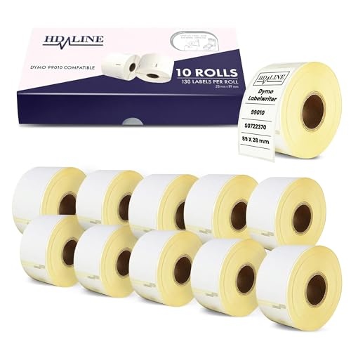 Hd-line Etiketten für Dymo Labelwriter 99010- S0722370-89 X 28 mm- 10 Rolle Pack Etiketten x 130 St. Je Rolle =1300 Etikette,Adressetiketten,Selbstklebend,Kompatibel für Dymo & Seiko Etikettendrucker von hd-line