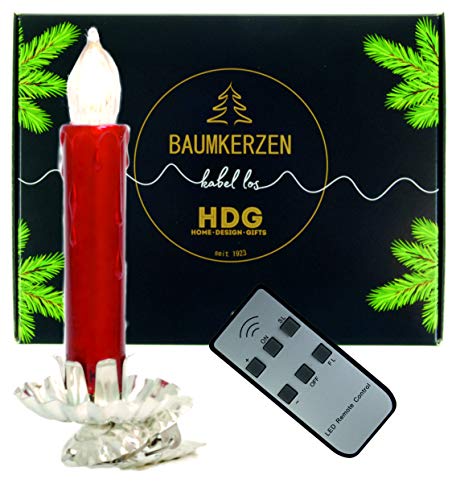 Baumkerzen kabellos | 8 er Set LED Kerzen mit Fernbedienung und Metall Clip silber| Weihnachtskerzen mit Halter | Christbaumbeleuchtung warmweiss | Baumschmuck Weihnachten (rot) von hdg