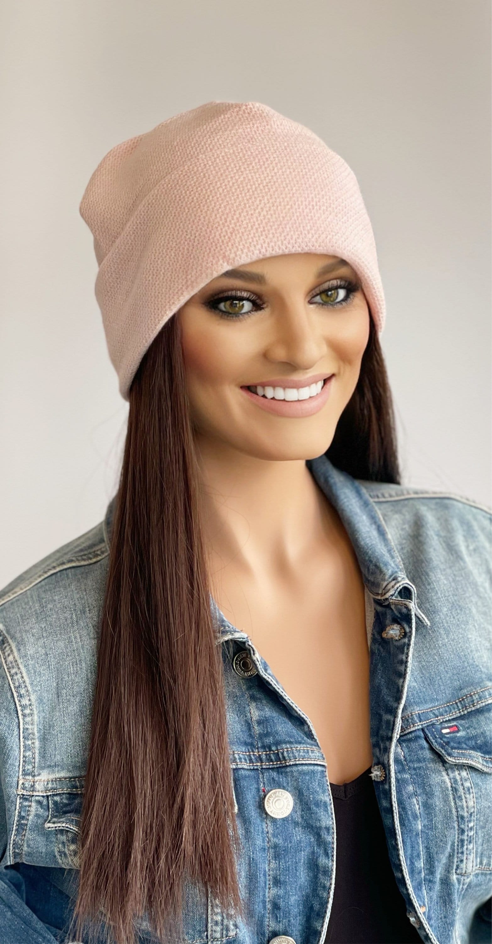 Leichte Baby Rosa Beanie Mit Langen Haaren Befestigt | Mütze Befestigt| Hut Perücke| Haaren| Huthaar|Mütze|Wig Haar von headscarvesbyciara1