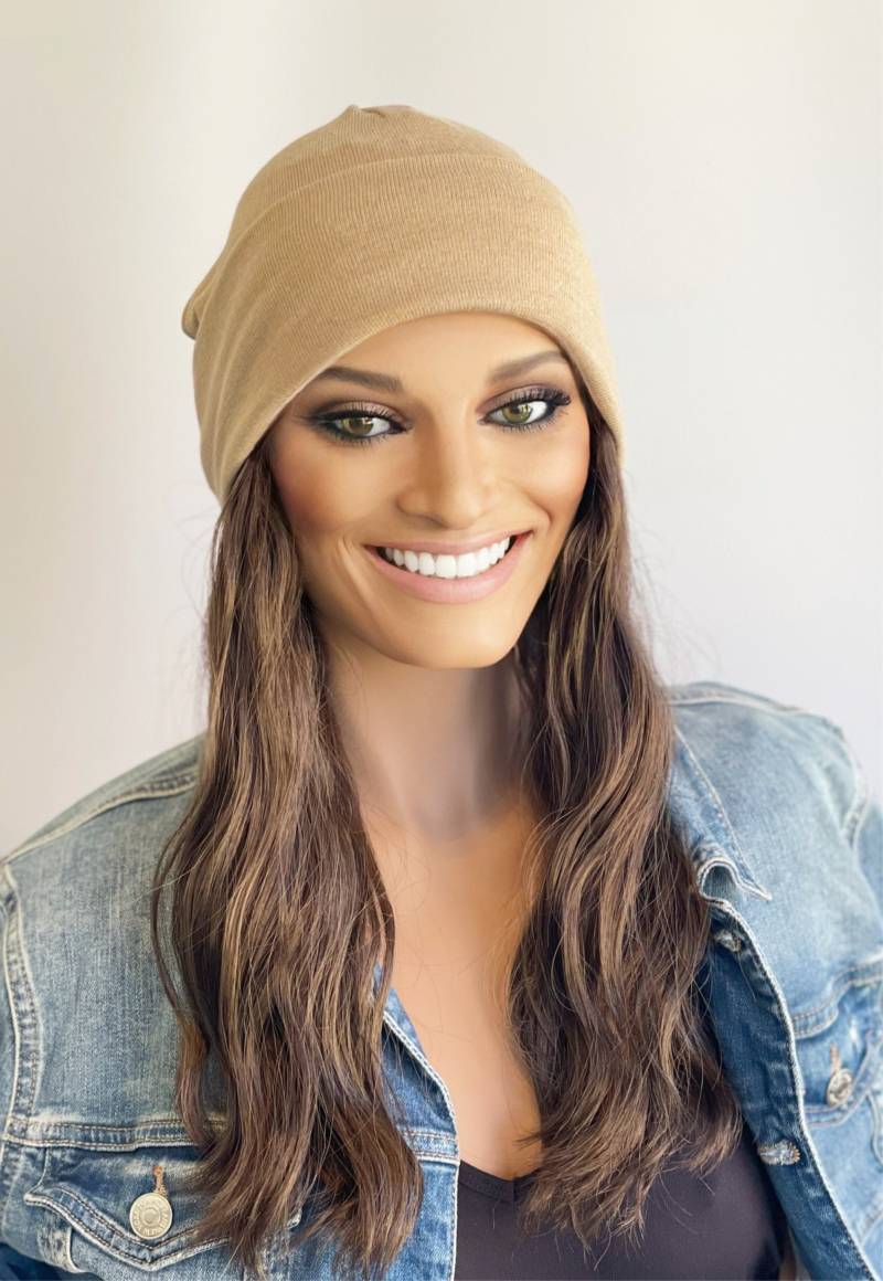 Leichte Steinbeanie Mit Langem Gewellten Haar Angebracht Hut Angebrachten Haaren | Perücke| Mütze Haaren| Haare|Perücke Hut|Perücke von headscarvesbyciara1