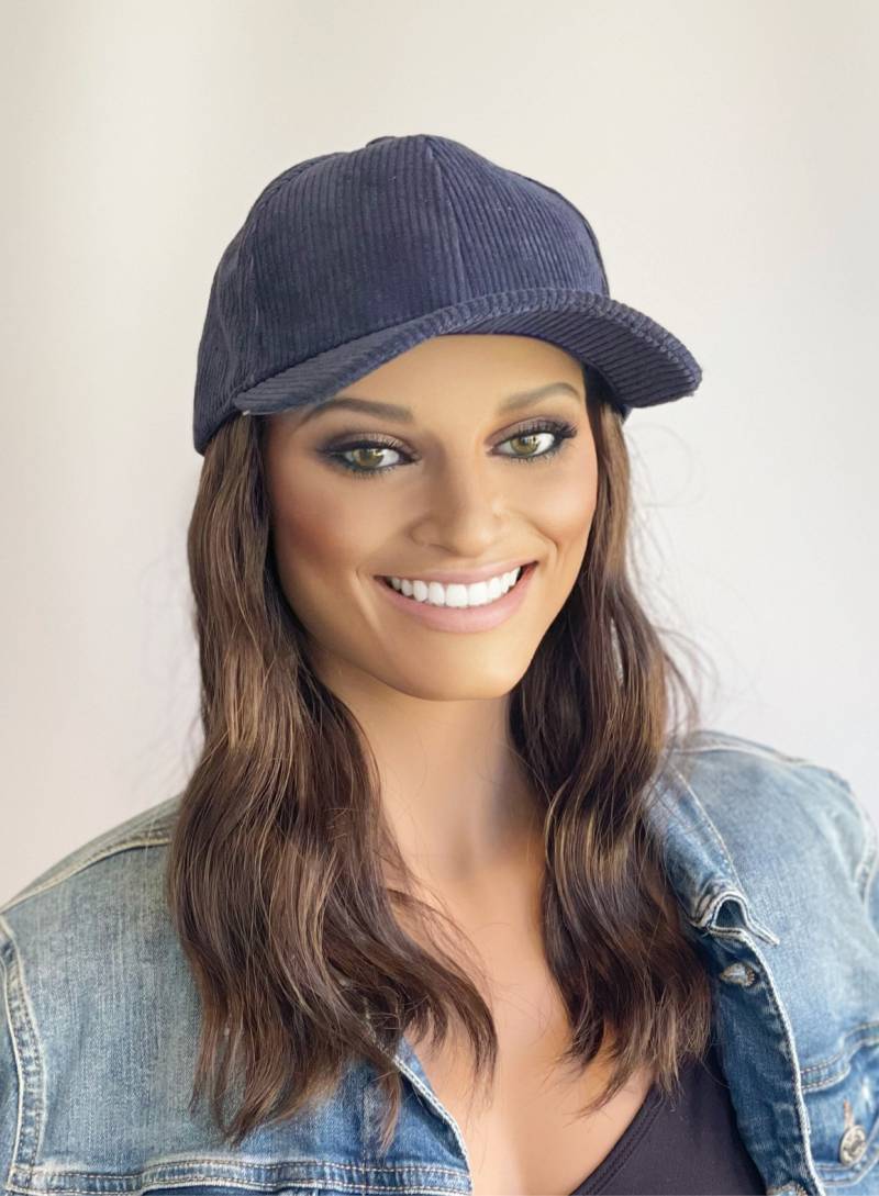 Navy Cord Baseball Cap Mit Langen Gewellten Haaren | Hut Angebrachten Perücke| Mütze Haaren| Haare|Perücke Hut|Perücke Haar von headscarvesbyciara1