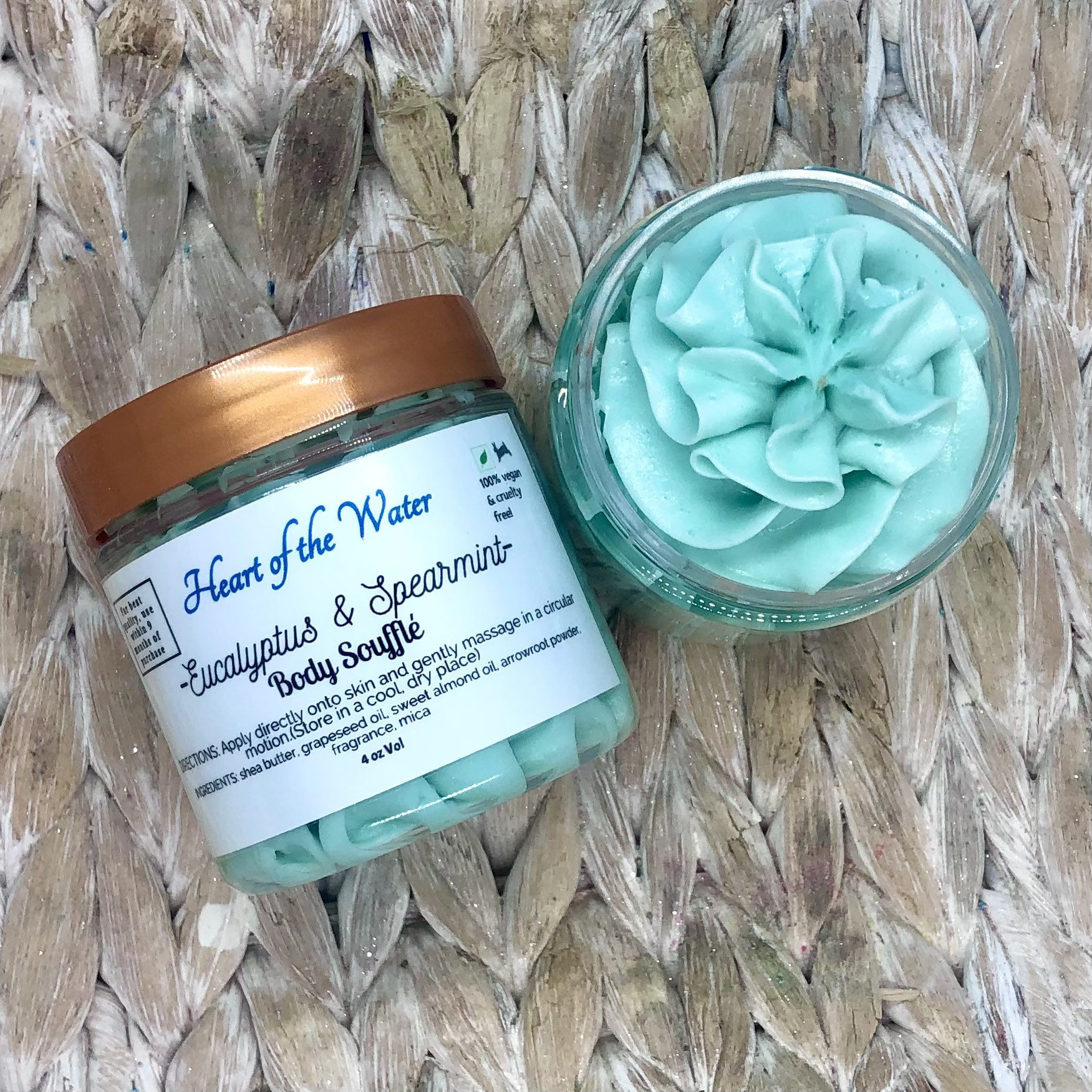 Eukalyptus Minze Stressabbau Dupe Whipped Body Butter - Handgemachte Natürliche Vegane Hautpflege Körperlotion Creme von heartofthewater