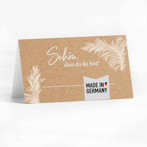 50 Tischkarten Boho Kraftpapier Design I Hochzeit oder Taufe I Platzkarten zum Selbst beschriften mit Text "Schön dass du da bist" I edle Sitzkarten von heaven+paper